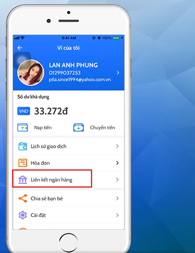 Ấn chọn Liên kết ngân hàng