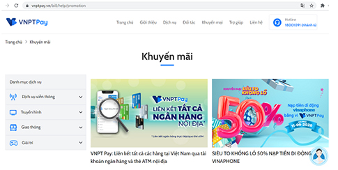 Vào mục Khuyến mãi của website VNPT Pay