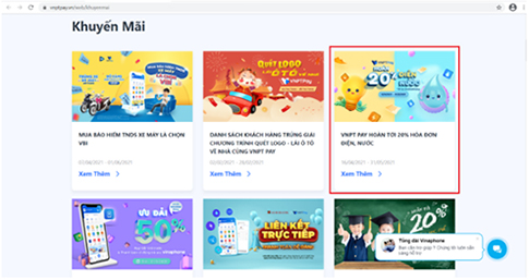 Nhấn chuột vào hình ảnh, tiêu đề hay nhấn Xem thêm ở mỗi chương trình khuyến mãi cần xem