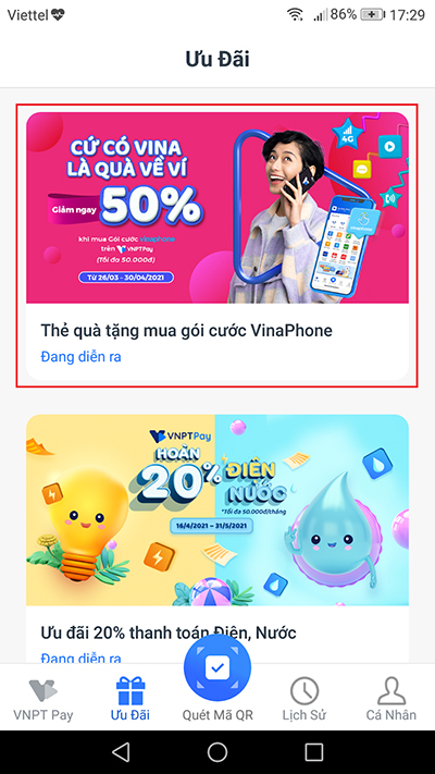 Nhấn vào chương trình khuyến mại muốn xem