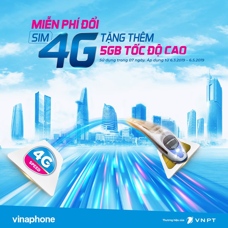 VinaPhone MIỄN PHÍ đổi sim 4G và tặng thêm 5GB trong tài khoản