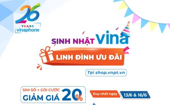 Mừng sinh nhật VinaPhone, siêu ưu đãi giảm giá SIM kèm gói VD149S và Fclub