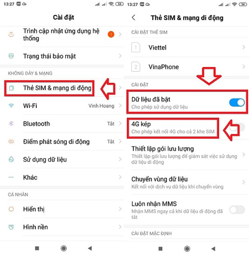 thao tác 4G kép trên điện thoại