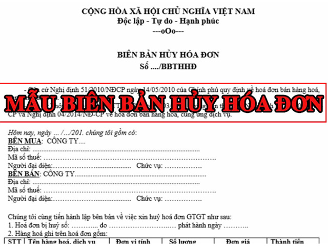 Cần soạn thảo và ký biên bản huỷ hoá đơn điện tử