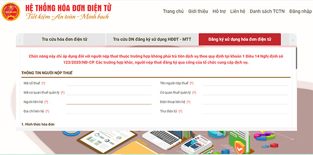 Chọn Đăng ký sử dụng hóa đơn điện tử