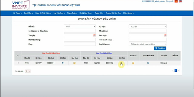 Hệ thống sẽ điều hướng quay lại danh sách hoá đơn điện tử ban đầu