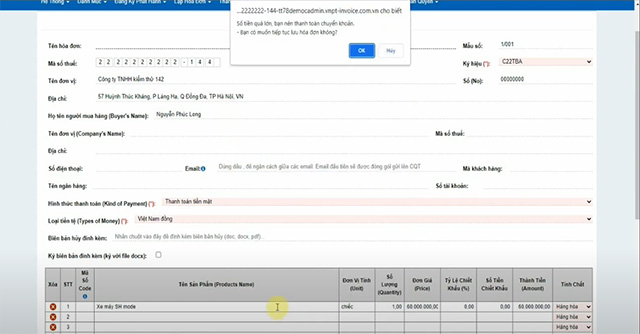 Hoá đơn điện tử thay thế được lập thành công