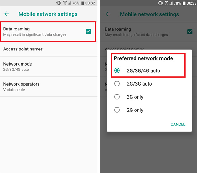 Kiểm tra và cài lại chế độ mạng di động