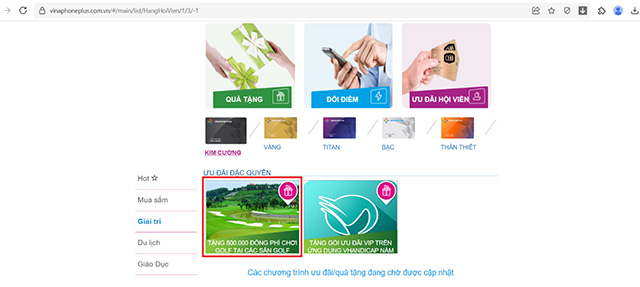 Hội viên hạng kim cương vào ưu đãi muốn đổi