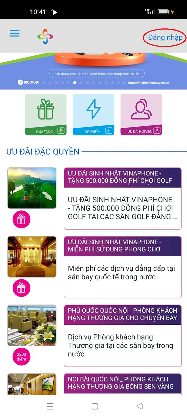 Nhấn vào mục Đăng nhập