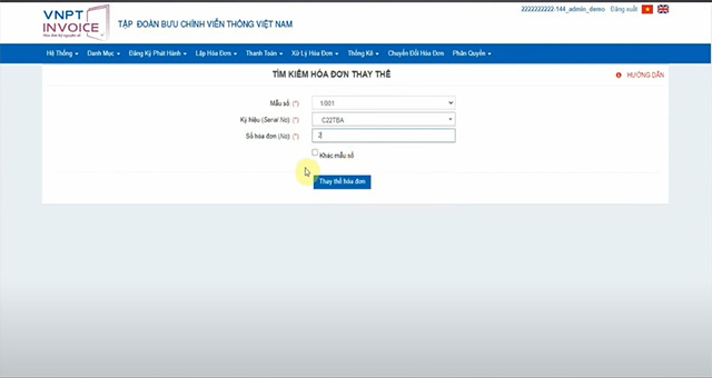 Tìm kiếm hoá đơn cần thay thế