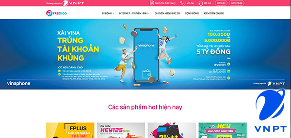 Bạn có thể dễ dàng đăng ký gói cước VinaPhone trên website Freedoo - Website bán hàng chính thức của VNPT