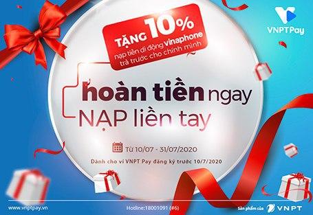 ƯU ĐÃI 10% NẠP TIỀN DI ĐỘNG TRẢ TRƯỚC VINAPHONE