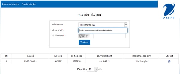Kết quả nhận được sau khi nhập. Bấm vào chi tiết để xem và in