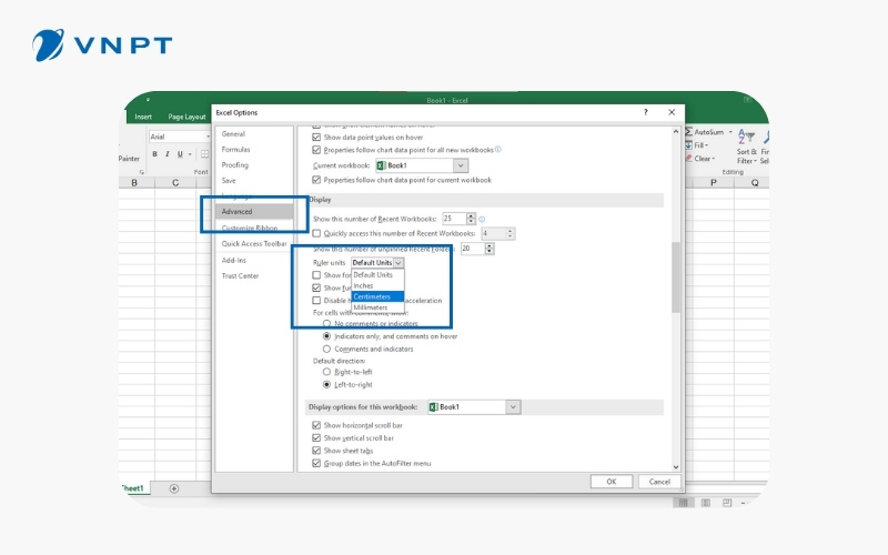 Chuyển đổi đơn vị sang cm trong Excel với Ruler Units