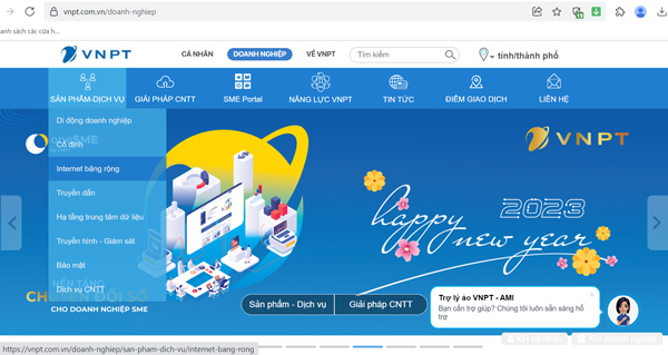 Vào “SẢN PHẨM – DỊCH VỤ” -> “Internet băng rộng”