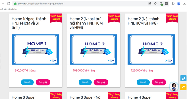 Ấn “Đăng ký” ở gói cước đã chọn