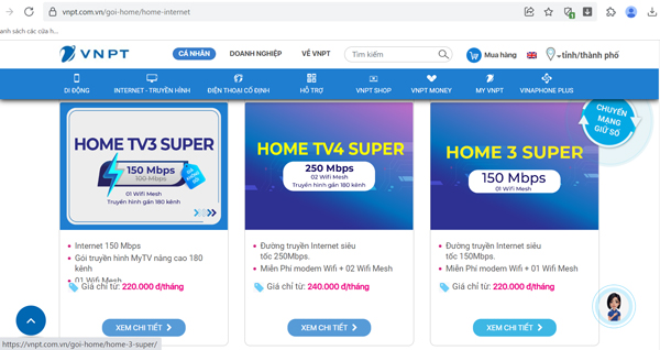 Ấn vào gói cước muốn xem thông tin chi tiết và đăng ký