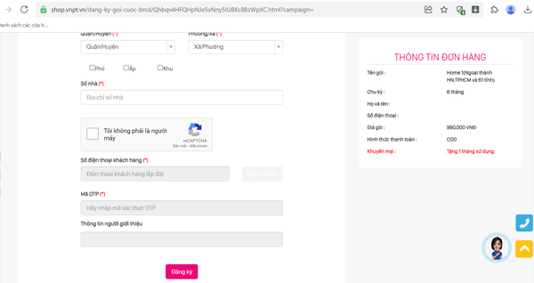 Điền các thông tin cần thiết rồi ấn “Đăng ký”