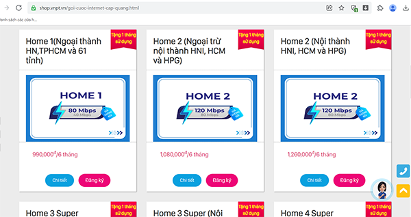 chọn gói cước và nhấn đăng ký