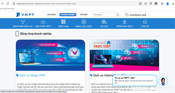chọn Dịch vụ Mega VNN trên màn hình