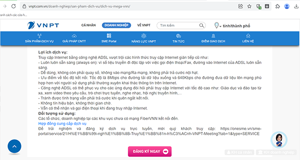 Lấy link dẫn đăng ký VNPT