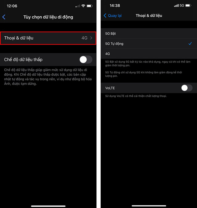 Máy hỗ trợ 5G sẽ hiện tùy chọn 5G