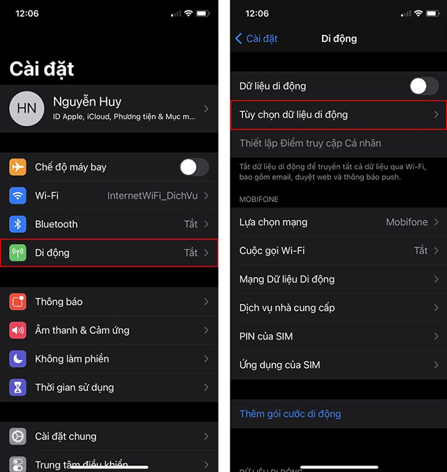 Truy cập cài đặt để kiểm tra