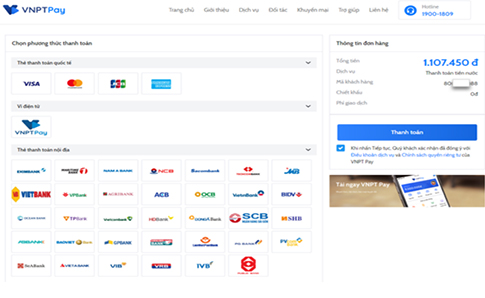 các phương thức thanh toán trên vnpt pay