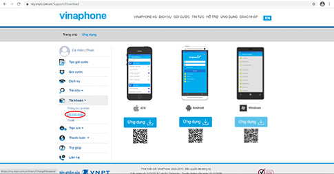 chọn đổi mật khẩu my vnpt