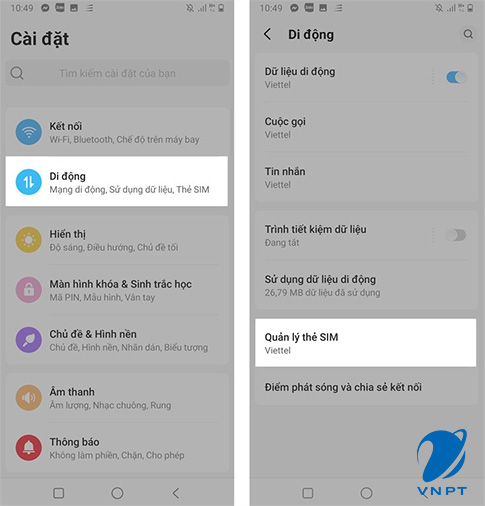 cài đặt data 5G vinaphone
