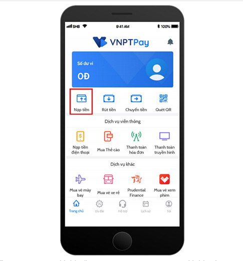 chọn mục nạp tiền