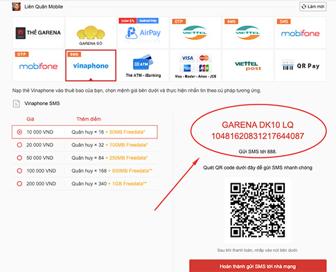 hoàn thành nạp thẻ