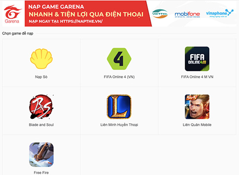 chọn trò chơi cần nạp thẻ bằng my vnpt