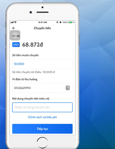 nhập nội dung chuyển tiền