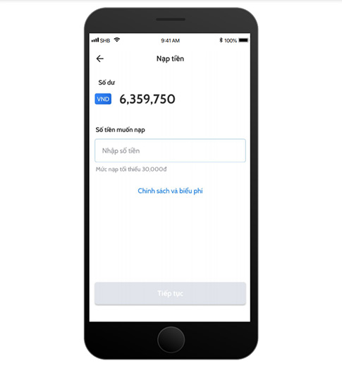 nhập số tiền muốn nạp
