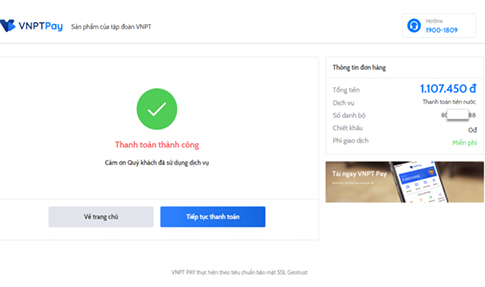 thông báo thanh toán thành công