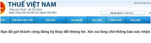 Giao diện cập nhật thành công chữ ký số VNPT trên thuế điện tử