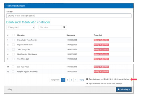 Tạo phòng chat trên VNPT e-learning bước 2