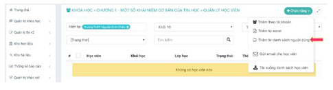 Thêm học sinh vào khóa học trên VNPT e-learning bước 2