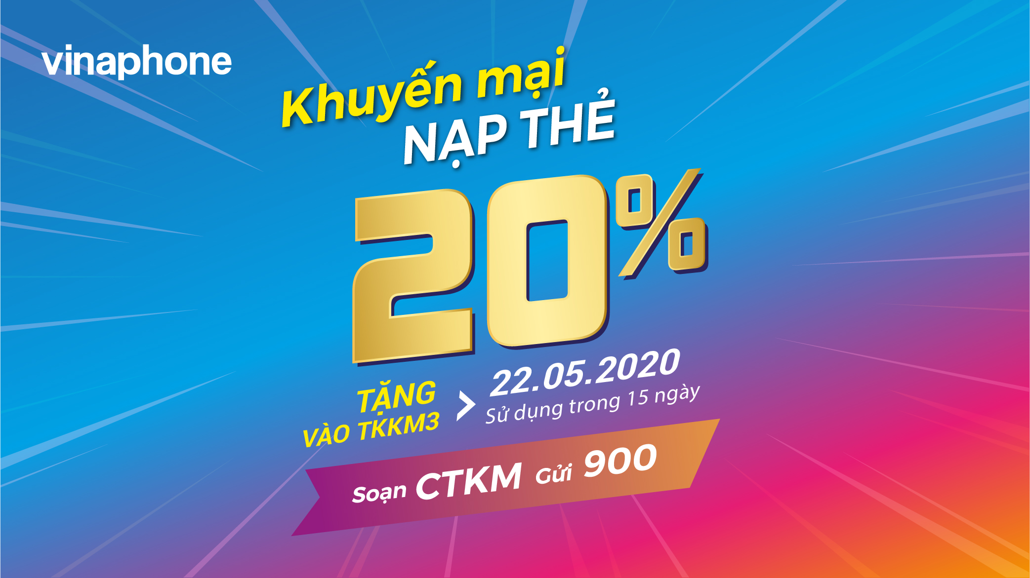 VinaPhone tặng 20% giá trị nạp cho TB trả trước trong ngày khuyến mại 22/05/2020