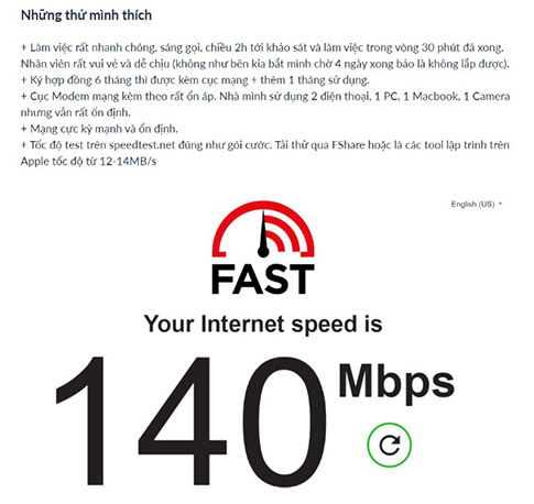 Đánh giá của người dùng ThuaNguyen về gói Home Đỉnh của VNPT