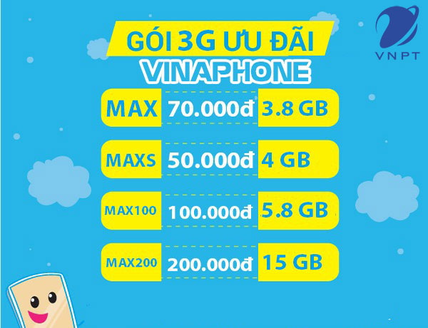 nhóm gói cước 3g vinaphone không giới hạn dung lượng