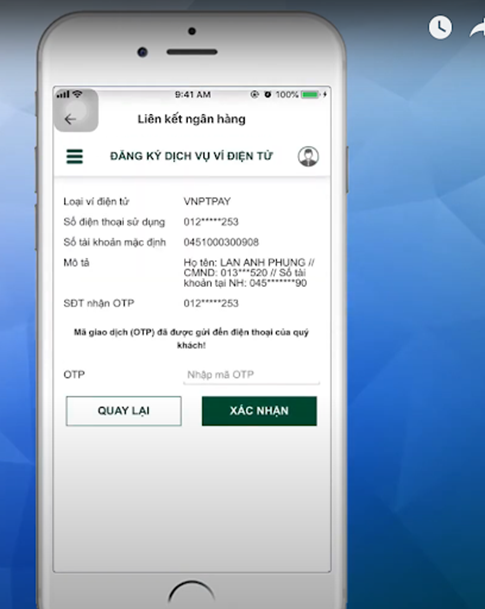 Cách liên kết ví VNPT Pay với Vietcombank bước 12