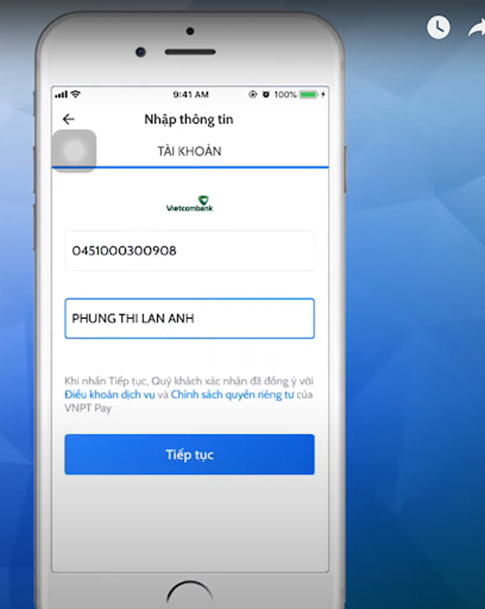 Cách liên kết ví VNPT Pay với Vietcombank bước 5