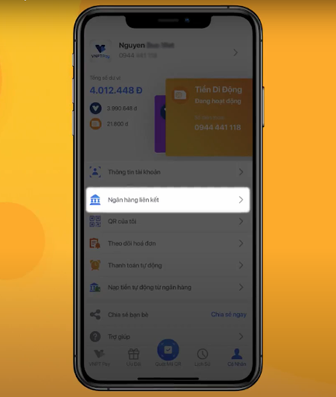 Cách liên kết ví VNPT Pay với Agribank ngay trên điện thoại di động bước 2