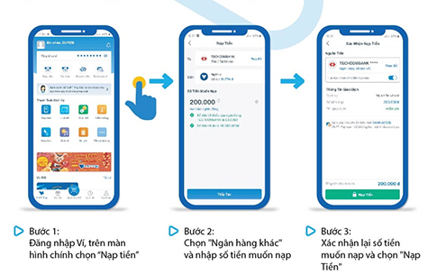 Nạp tiền vào ví VNPT Pay từ các ngân hàng khác bước 1-2-3