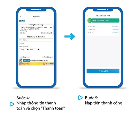 Nạp tiền vào ví VNPT Pay từ các ngân hàng khác bước 4-5