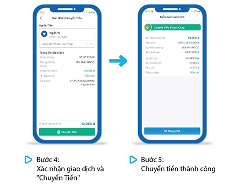 Nạp tiền từ ví khác thông qua chức năng chuyển tiền bước 4- 5