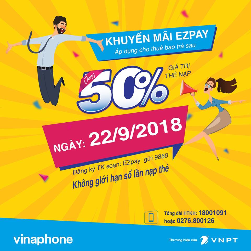 KHUYẾN MẠI  NẠP THẺ VÀO TÀI KHOẢN EZPAY NGÀY 22/09/2018